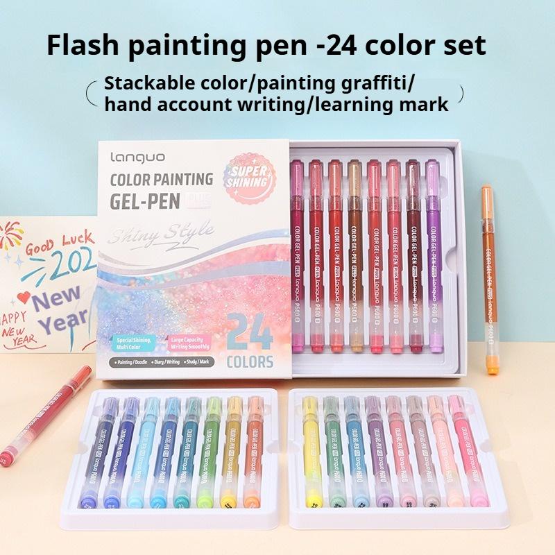 LANGUO 72/24/16 Colors Glitter Effects Gel Pen 1.0mm Large Capacity Students Writing Pen Painting Drawing Coloring Art Markers