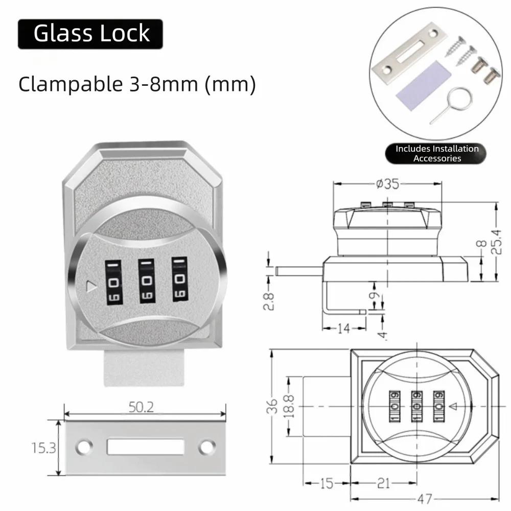 Zinc Alloy Combination Password Lock Serrated Lock Double Opening Glass Door Lock Single Opening PunchFree Mounting