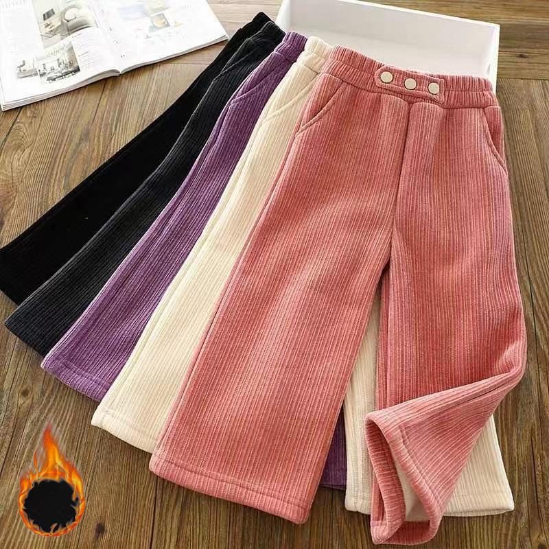 Girls Thick Warm Pants Winter Autumn Big Kids Velvet Wide Leg Trousers Children Casual Long Pants