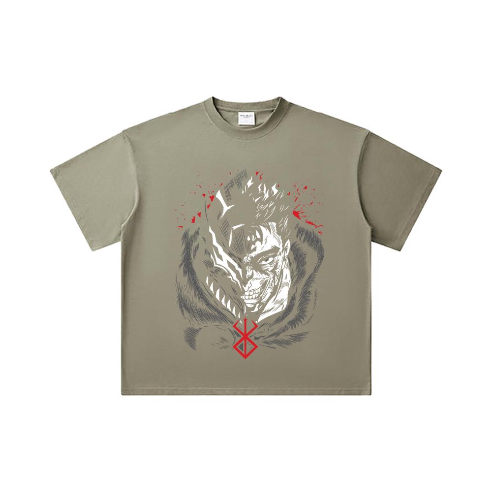 260 GSM Double Yarn 32 Count 100% Cotton Berserk V9 Print Unisex Heavy Cotton T Shirt