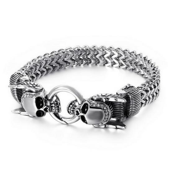 Men's Retro Punk Bracelet: Square Fish Scale Titanium Steel with Skull Pattern