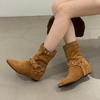 Short Boots Women's Boots Inner Height Increase 2025 Autumn and Winter New European Beautiful Women's Boots Flat-bottomed Suede Short Boots Pointed Th