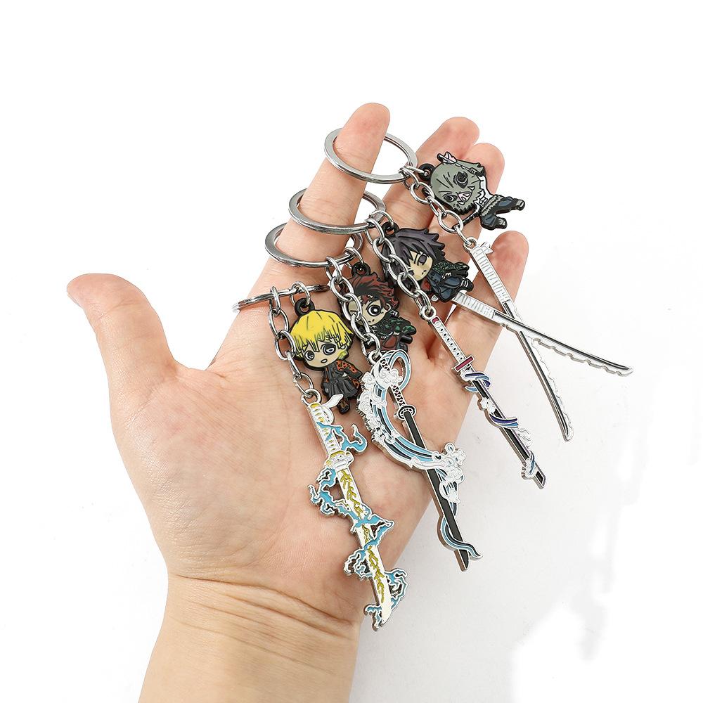 Anime Demon Slayer Keychain Kimetsu No Yaiba Figure Kamado Tanjirou Weapon Pendant Keyring Car Key Holder Fans Gifts