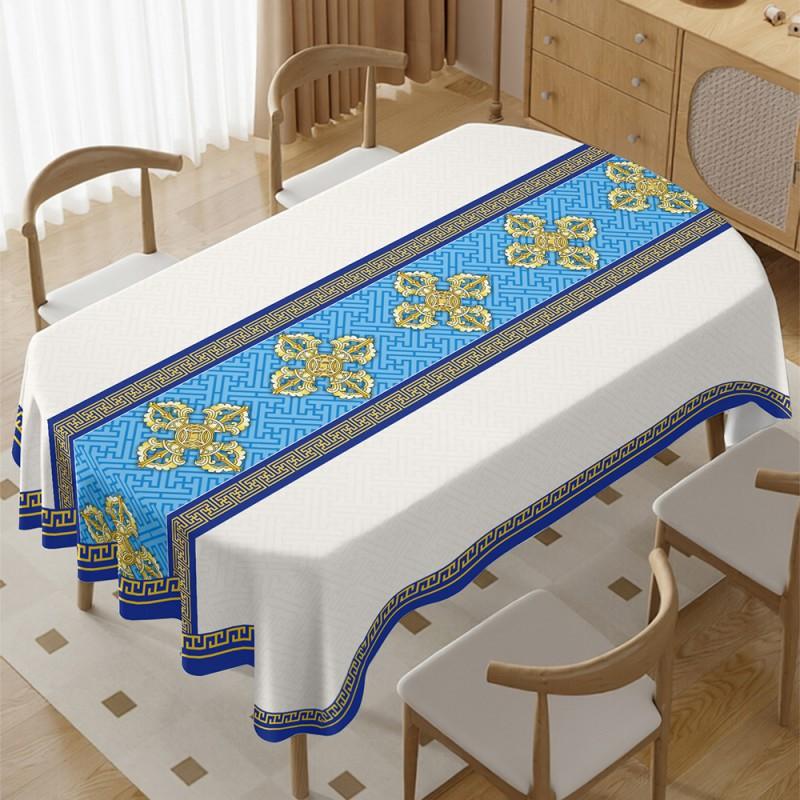 Waterproof Oil-proof Heat-resistant PVC Tablecloth Ethnic Style Stain-resistant Easy-clean Table Cover Dining Room Kitchen