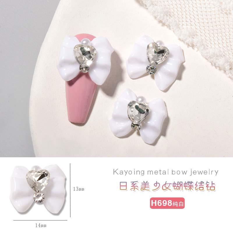 Heart Rhinestone Nail Bow Charms 10pcs Ice Transparent Crystal  Bowtie Jewelry 14*13mm Love Diamond Resin Ribbon Gems for Nails