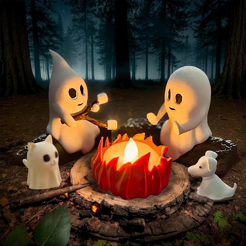 Ghost Campfire Flickering Gathering Spooky Cute Ghost Figurine Halloween Statue for Outdoors Indoor Night Gathering Family