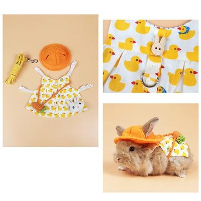 Haustier Kaninchen Kleidung Gelbe Ente Kleintier Geschirr Leine Weste Umhängetaschen Hut Set Für Frettchen Hase Hamster Welpe Kätzchen