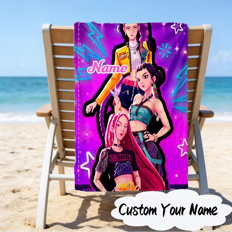 Custom Name Powerful KPop Fashion Microfiber Beach Towel Super Soft & Absorbent for Bath, Beach, Travel Bath Time Accessory, Fan gifts