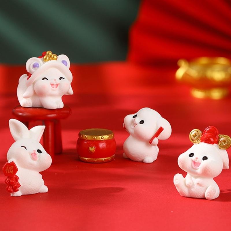 16pcs Chinese New Year Zodiac Rabbit Miniature Bunny Ornaments Resin Micro Landscape Dollhouse Fairy Garden Decor Crafts