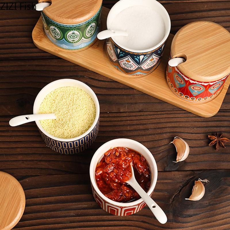 Creative Ceramic Seasoning Jar Set Kitchen Spices Seasoning Storage Jar Salt Pepper Organizer Nordic Household Seasoning Tools