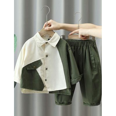 Kids Boys Spring and Autumn Set Handsome Boys Long Sleeve Shirt +pants Two Piece Set