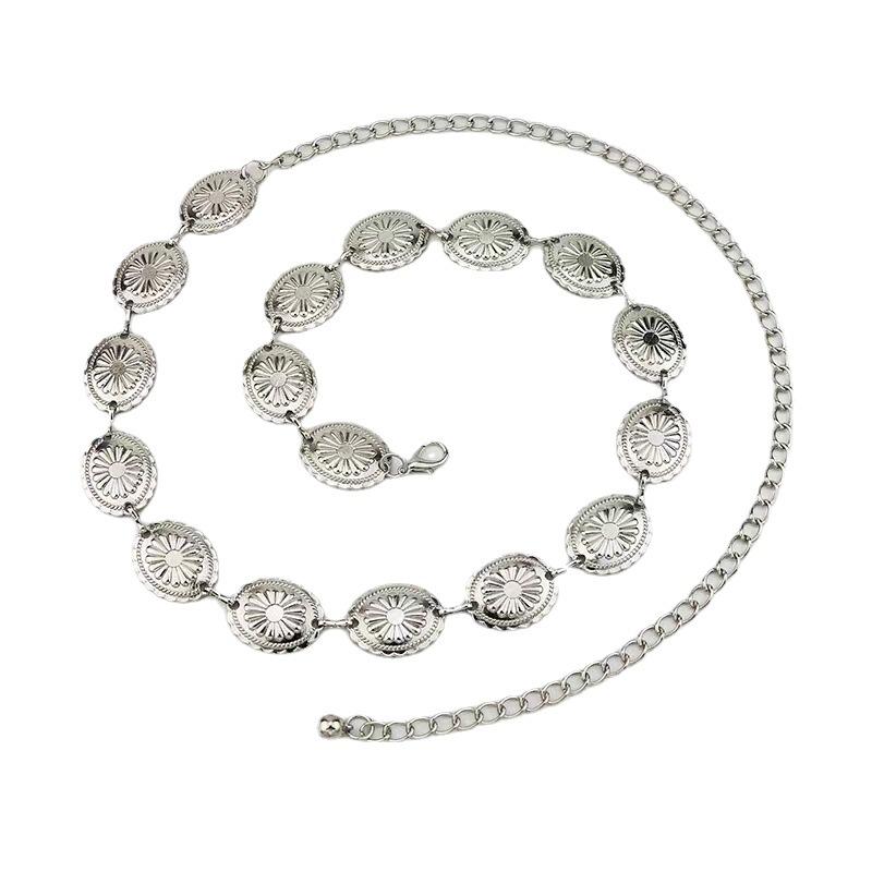 Women's Silver Accessories Engraving Versatile Fashion Basic Waist Chain European and American Spring and Summer Versatile Waist Belt