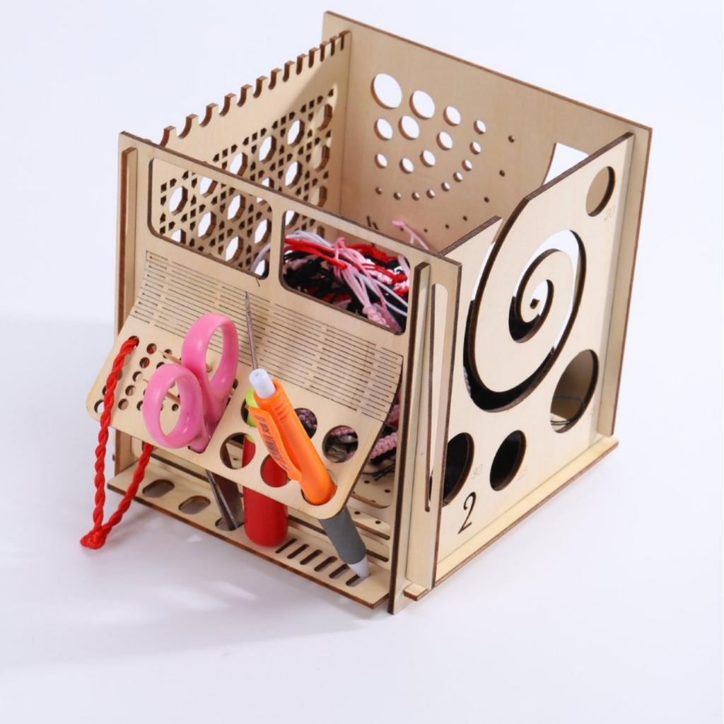 Partslety Wooden Yarn Bowl Knitting Bowl, Multi-Functional Knitting Needles Scissors Holder, All In One Yarn Storage Organizer
