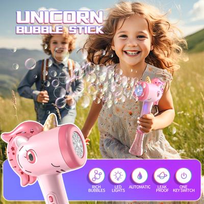 Non-Toxic Christmas Unicorn Electric Bubble Gun Kids Toy Bubbles Machine Automatic Soap Blower With Light Outdoor Party Games Children