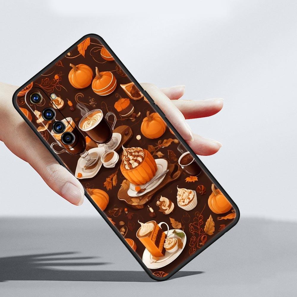 Pumpkin Autumn Leaves Coffee Case For Realme C67 C63 C55 C53 C35 C25 C21 GT 2 3 5 6 10 11 12 13 Pro Plus 5G Soft TPU Phone Cover