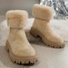 Autumn Winter Short Tube Suede Snow Martin Boots For Women Cross-Border Large Size Zipper Fur Plush Thick Cotton Boots Shoes 36-42