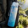 1PC Magical Misty Blue Forest Scenery Print 750ml Color Plastic Sports Water Bottle Leakproof Flip Straw Lid Suitable for Sports Office Home Use
