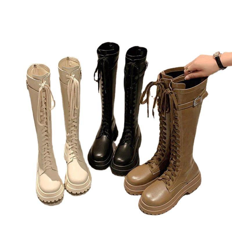 Fashion Long boots for women in summer 2025 autumn new style white thick soled long boots with thick legs and high straps