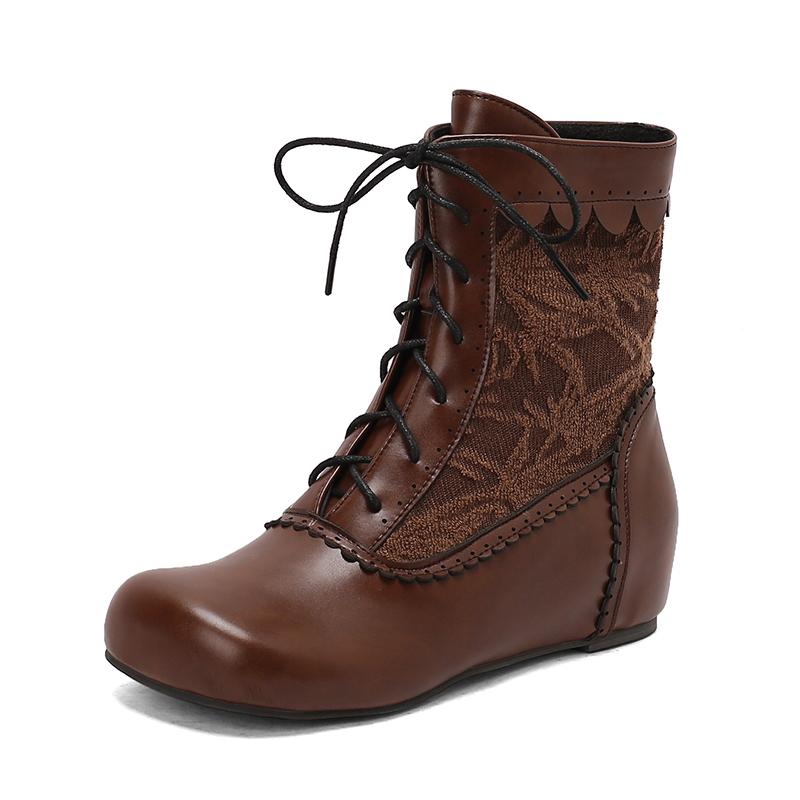 Modisches Design Stiefeletten für Damen Runde Spitze Interne Absatzhöhe Schnürung Große Größen 48 49 50 Modische Date Stiefeletten Frühling Herbst Neu