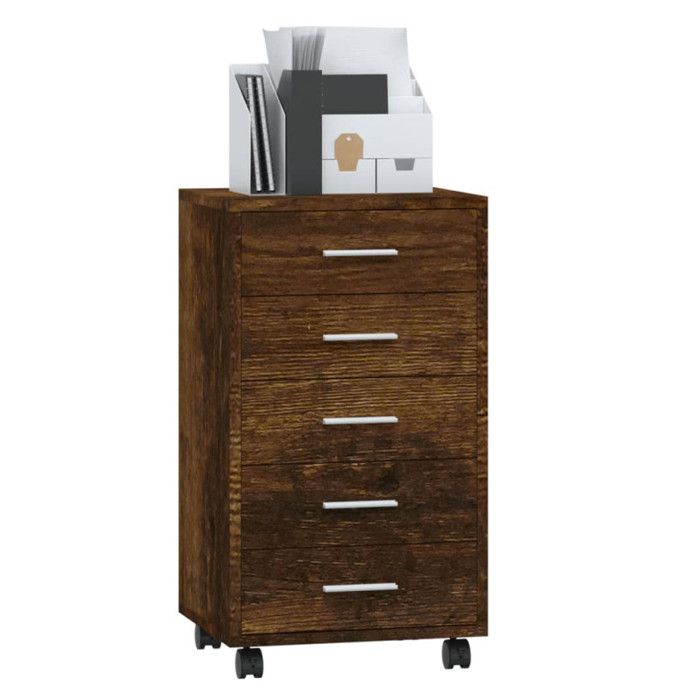 342674 vidaXL Chest of Drawers with Castors Smoked Oak Engineered Wood
