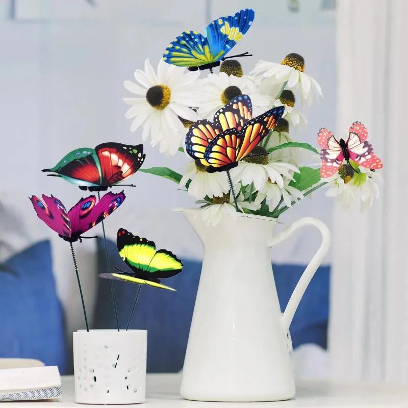 Set 3D Simulation Butterflies Garden Yard Planter Colorful Butterfly Stakes Decoracion Outdoor Decor Flower Pots Decor