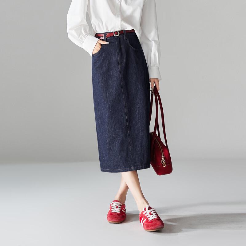SOFSIL High-Waist Straight Denim Midi Skirt 30/XXL