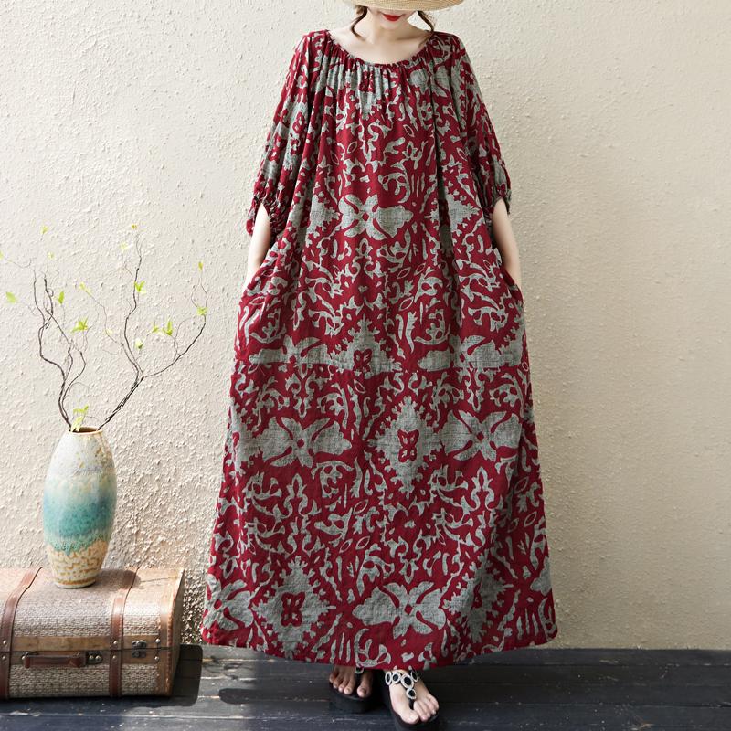 DIMANAF 2025 Summer Plus Size Dress Women Vintage Floral Dress Basic Printing Long Beach Elegant Loose Dress