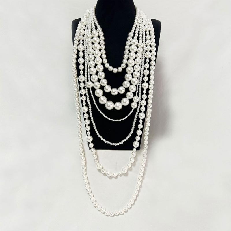 Elegant Multi Strand Imitation Pearls Chokers Necklace With Matching Stud Earrings Gift Set Vintage Fashion Stone Jewelry