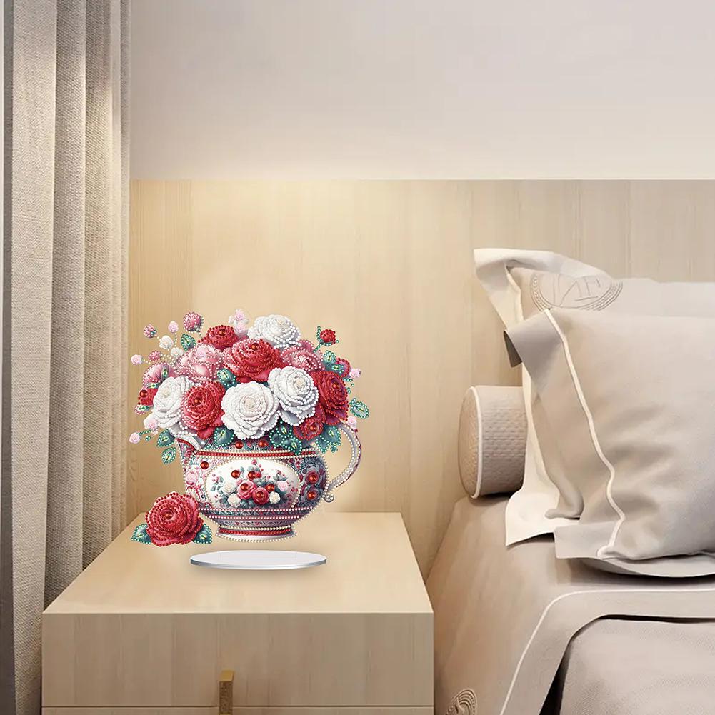 2D/Flat Rose Vase DIY Diamond Painting Desktop Decorations Double-Sided Printed Single-Side Drill for Home Office Desktop Decor
