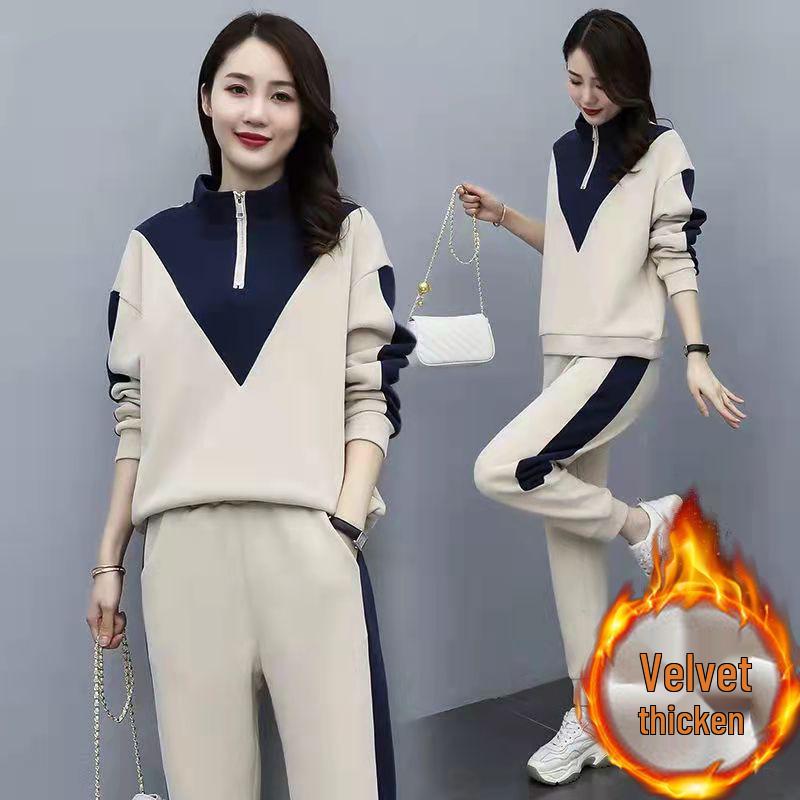 

Women s Thick Plush Fashion Sports Suit - Korean Style Autumn/Winter Long Sleeve Casual Hoodie Set 3XL