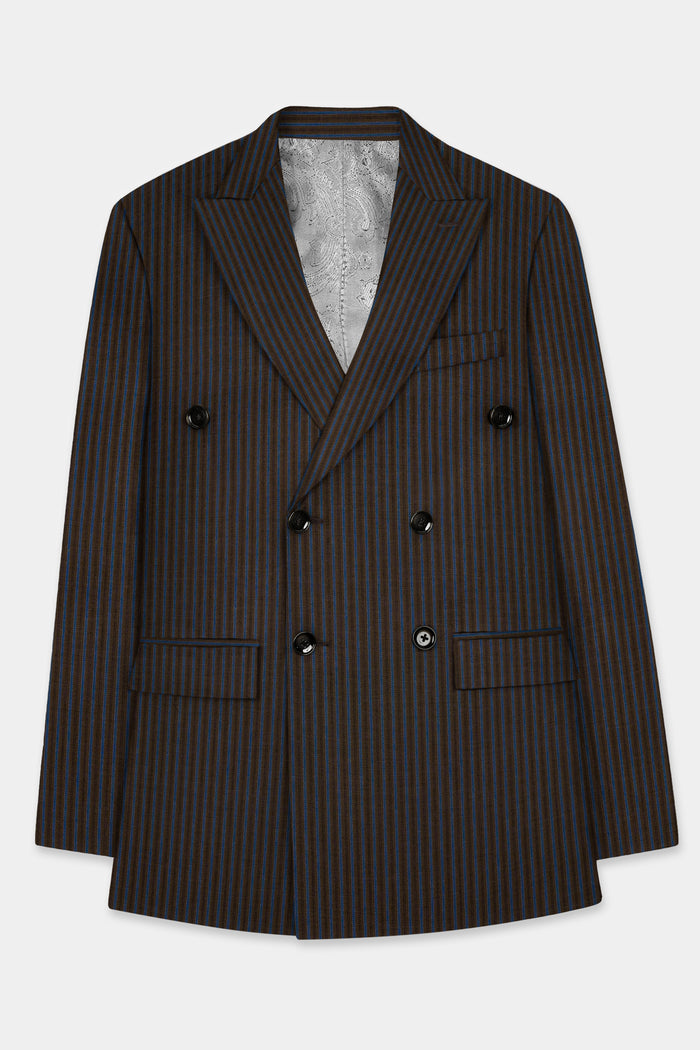 Двубортный блейзер из смесовой шерсти в полоску Eclipse Brown с Kashmir Blue 40