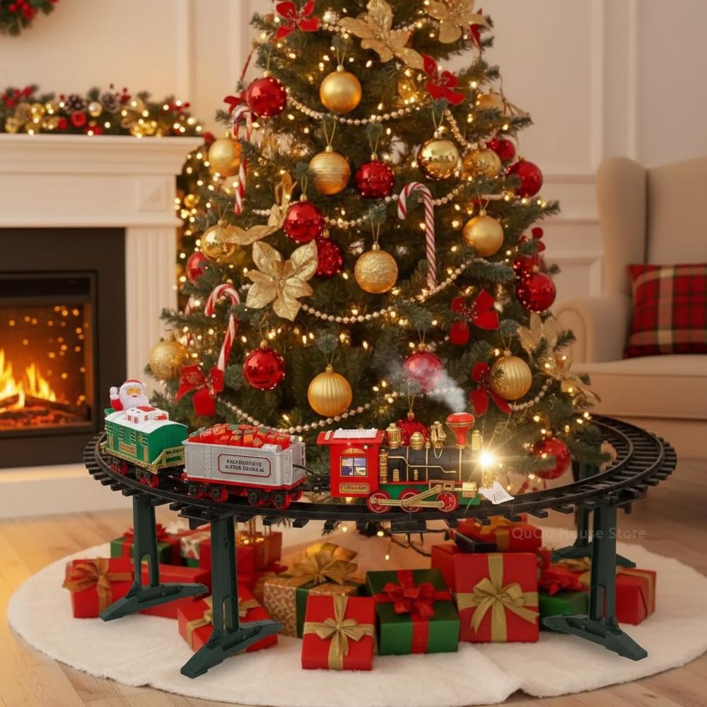 Electric Hanging Christmas Train with Light & Sound, Christmas Tree Decoration, Railway Car Playsets, Kids Toys Xmas Ornaments