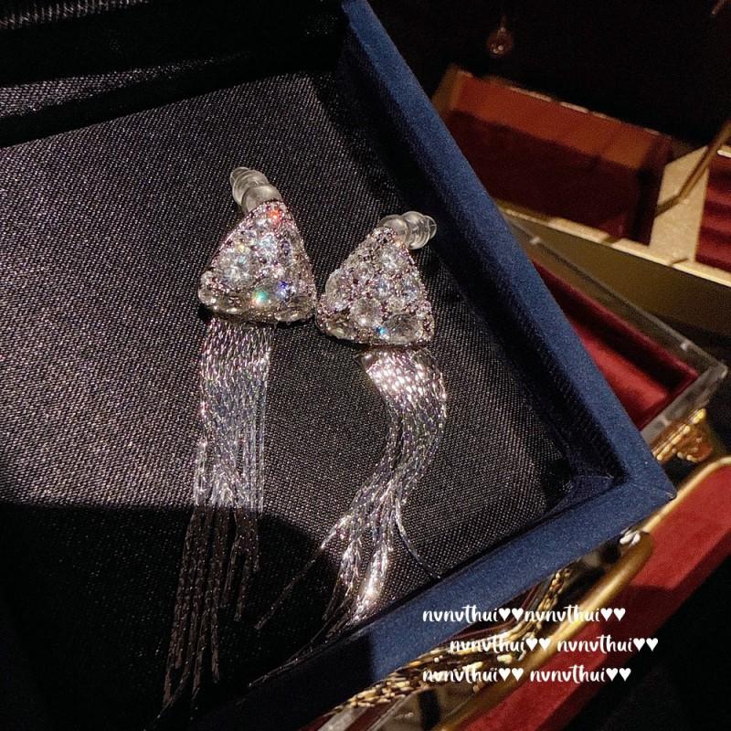 Handmade Butterfly Earrings With Cubic Zirconia Flowing Tassel Moonstone Crackled Glass Beads Vintage Chic Statement Jewelry