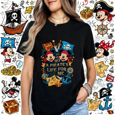 2025 Summer A Pirates Life for Me Disney Adventure Printed Women's T-Shirt Pure Leisure Casual 100% Pure Cotton Printed T-shirt
