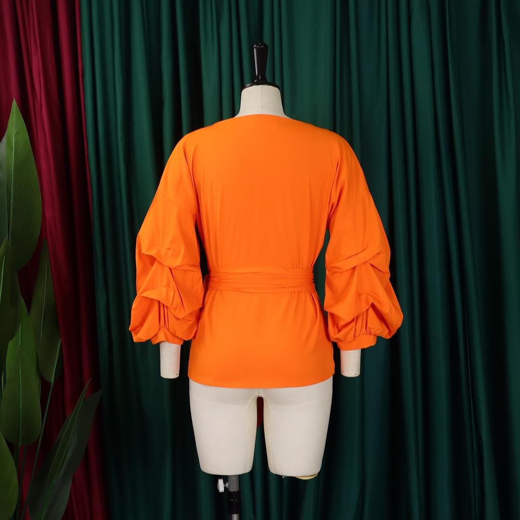 YYFS Women's Fashion Casual Spring Fall Solid Color Print Long Sleeve V-Neck Blouses & Shirts