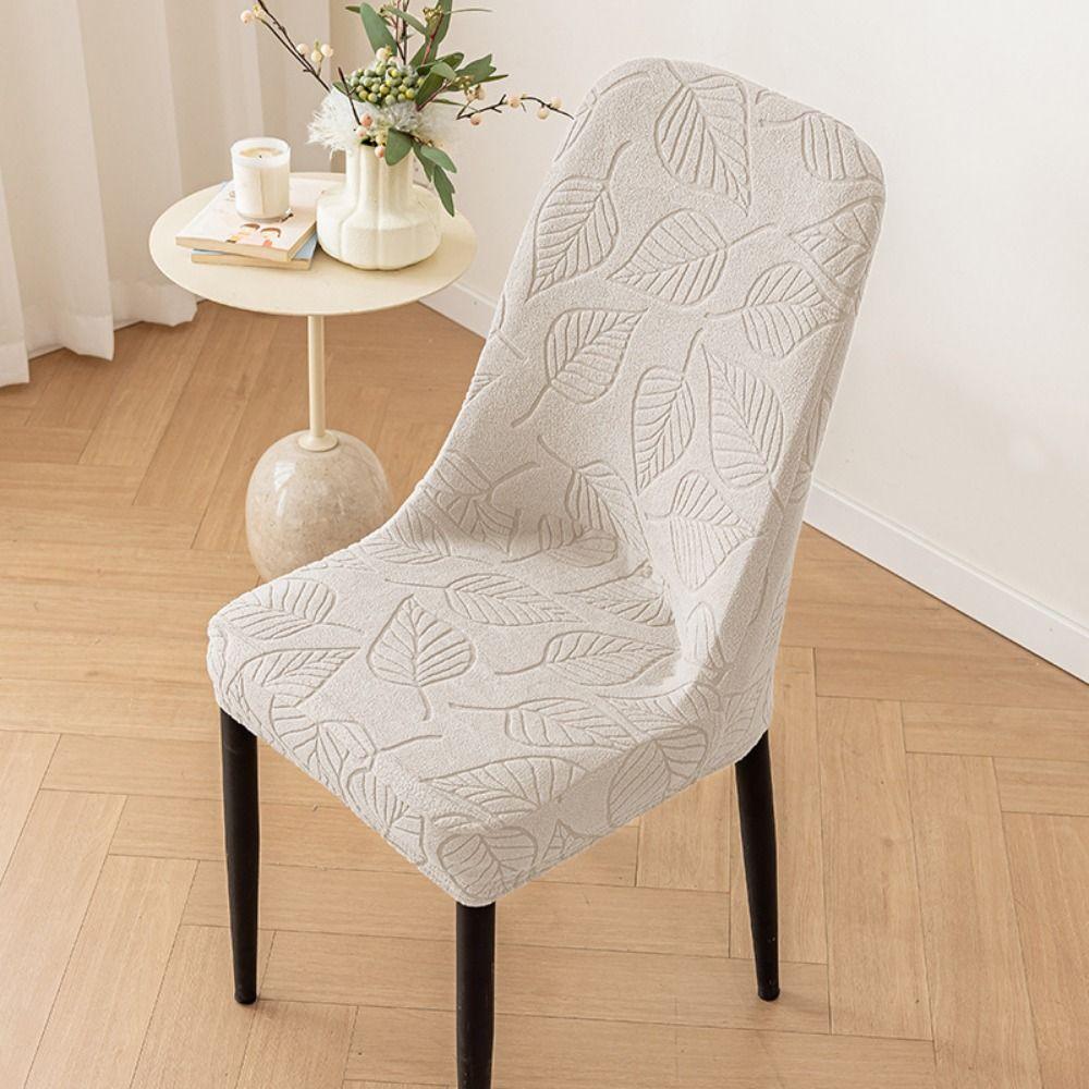 Leaf Pattern Curved Chair Cover Soft Stretchable Dining Chair Cover Dust-proof Removable Chair Seat Slipcovers Home Decor