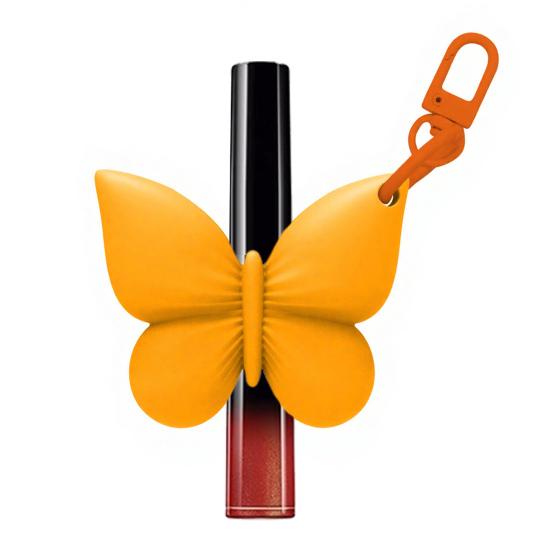 Lippenstifthalter mit elastischer Silikontasche Schlüsselanhänger Schmetterlingsform Lippenstift-Träger für dünne Lippenbalsam- und Lipgloss-Tuben