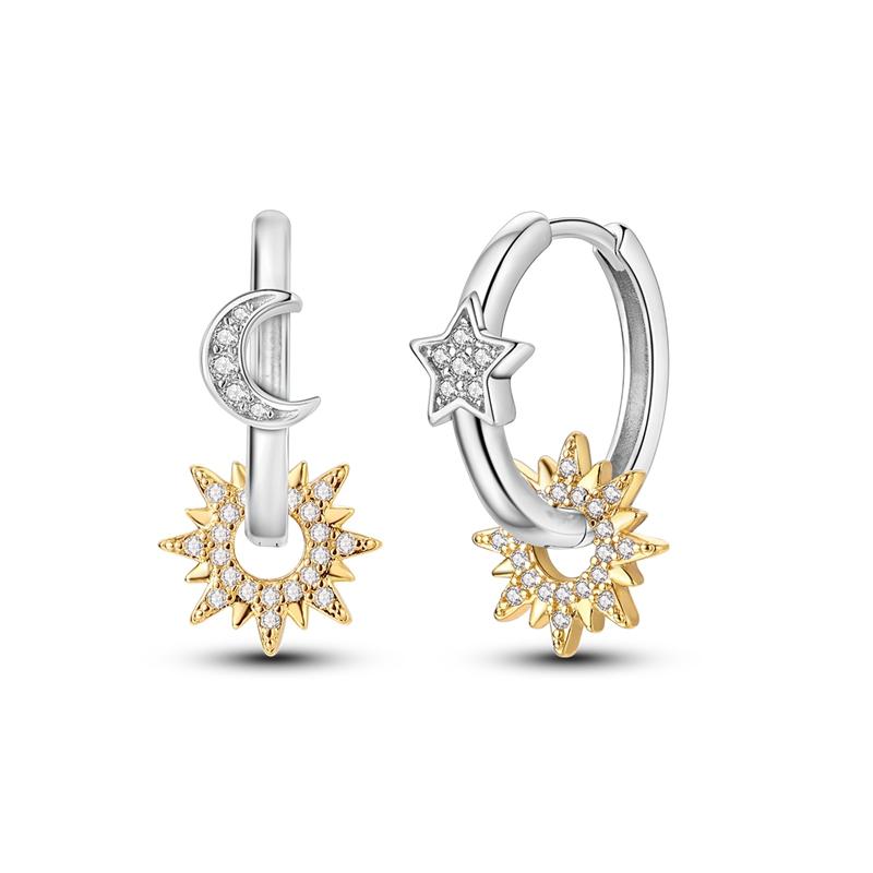 925 Silver Colorful Zircon Rose Gold Star Moon Women Earrings Brilliant Wedding Engagement Star Earrings Jewelry Gifts