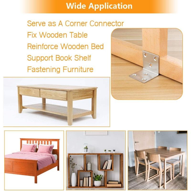 Heavy Duty Stainless Steel Corner Brackets - 90 Degree L Shape Right Angle Braces for Wood, Shelves, Wooden Frames, Beds