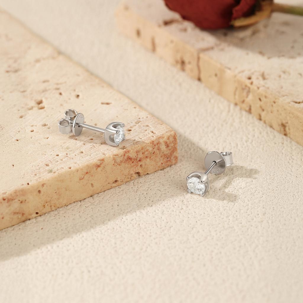 3MM-5MM Size D Color Moissanite 925 Sterling Silver Classic Simple Round Stud Earrings For Women Fine Stackable Jewelry