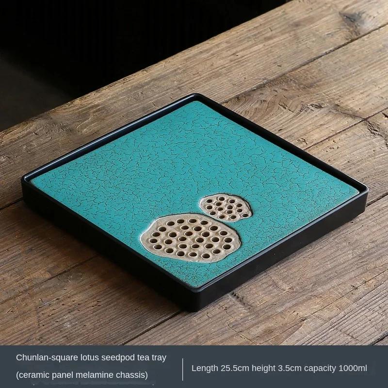 Керамический поднос для чая в японском стиле, обжиг в печи, маленький размер, мятный, с резервуаром для воды, подставка для чашки, чайный столик, блюдце, керамический поднос для чая
