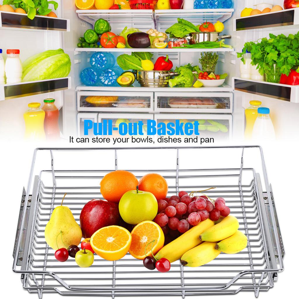 Stainless Steel Pull Out Cabinet Basket Organizer for Dish Bowl Pan Household(800mm)