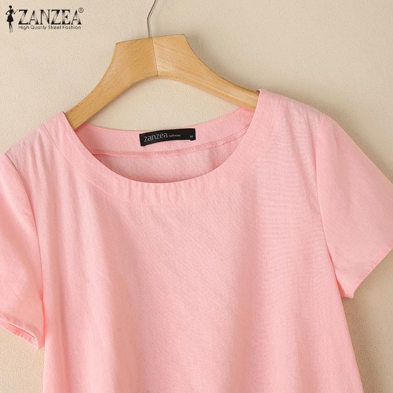 ZANZEA Women Casual Round Neck Summer Cotton Short Sleeve T-Shirts