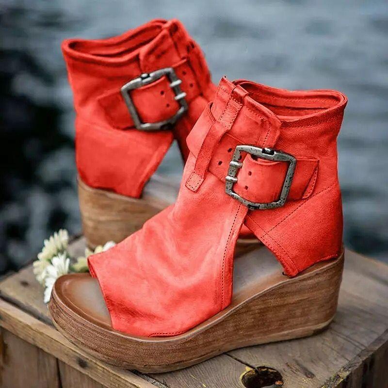 Summer high-heeled sandals women's summer new high-top slope heel thick-soled fish mouth sandals large-size cool boots hollowed out