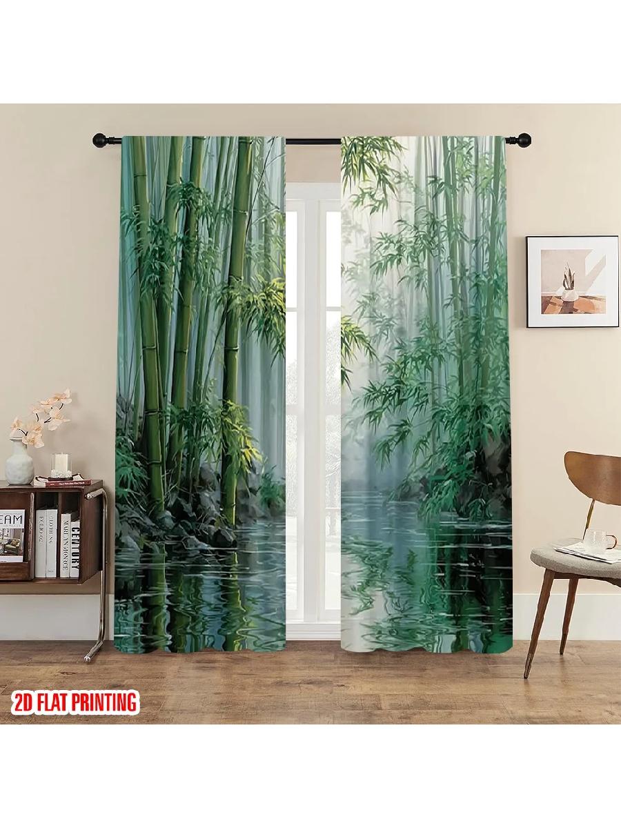

2 шт. штор с принтом «Бамбуковый лес», предназначенных для фильтрации света, из качественного материала, идеально подходящих для декора окон дома в стиле дзен. 24x59in(60x150CM)x2&Rod Pocket