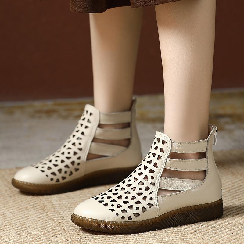 Fashion GKTINOO Large Size 2025 Genuine Leather Summer Sandals Breathable Hollow Boots Flat Soft Non-slip Comfortable Sandalias De Mujer