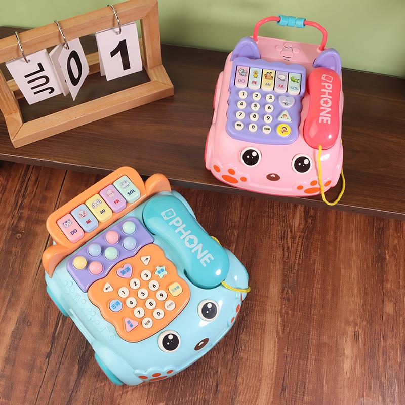 1 Set Creative Fun Simulation Landline Baby Puzzle Music Story Pull Line Phone Car Toy Children Early Learning Phone Car Toys
