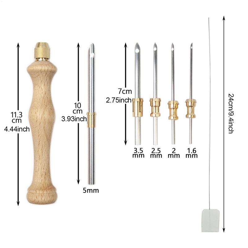 Punch Needle Kits Wooden Handle Punch Pen Embroidery Tools 5/3.5/2.5/2/1.6mm Needles Hooking Tool Kits for Embroidery Floss