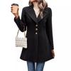 Europäischer und amerikanischer Damen Wollmantel mit Revers in Unifarben - Herbst-/Wintermode