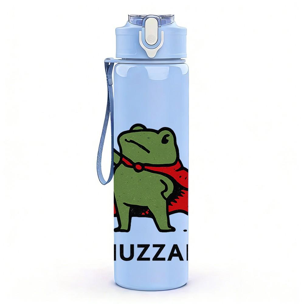 1PC Super Hero Frog Huzzah Print 750ml Color Plastic Sports Water Bottle Leakproof Flip Straw Lid Suitable for Sports Office Home Use
